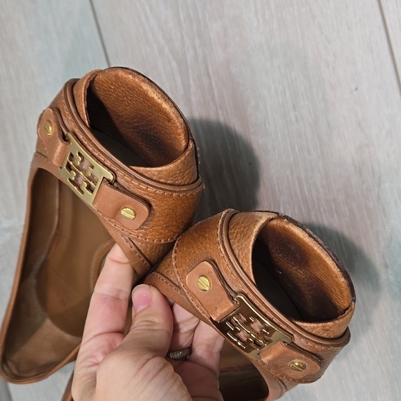 Tory Burch Womens Clines Logo Open Toe Flats Loafer Slip on shoes sz 10M - Picture 3 of 16